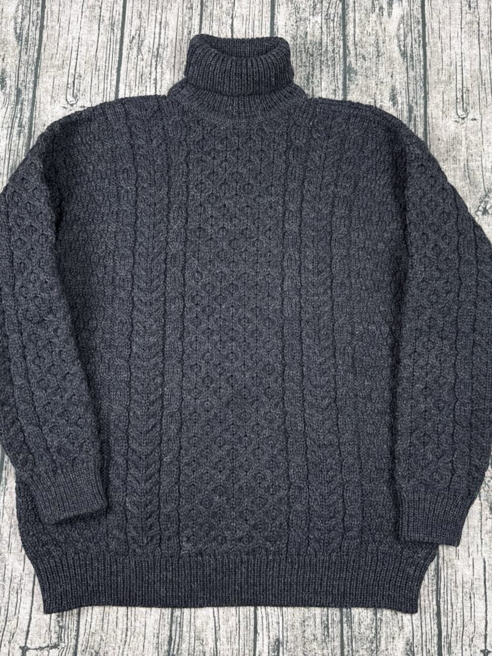 John Molloy Chunky Cable Knit Turtleneck Sweater Men's L (no tag) Wool Ireland